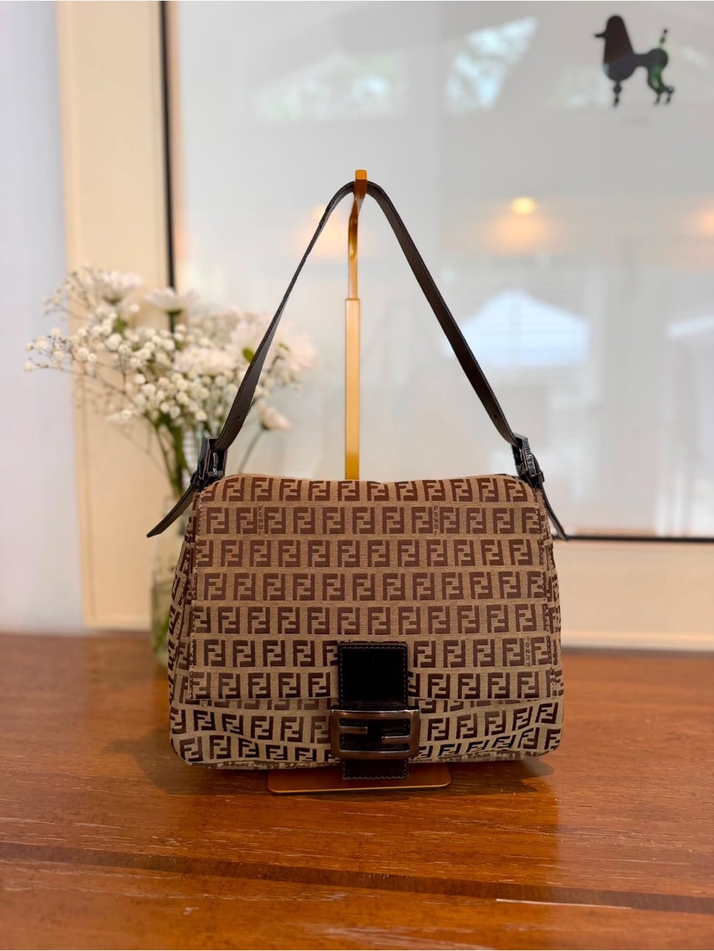 Fendi FF Canvas Shoulder Bag in Brown and Tan